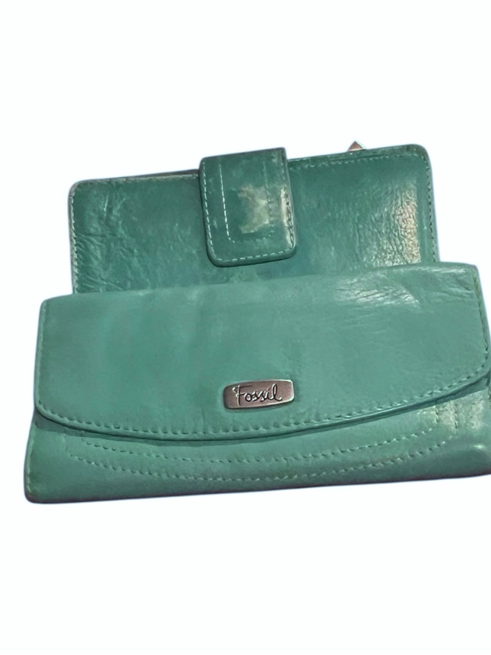 Fossil (2) Leather Turquoise organizer wallets.